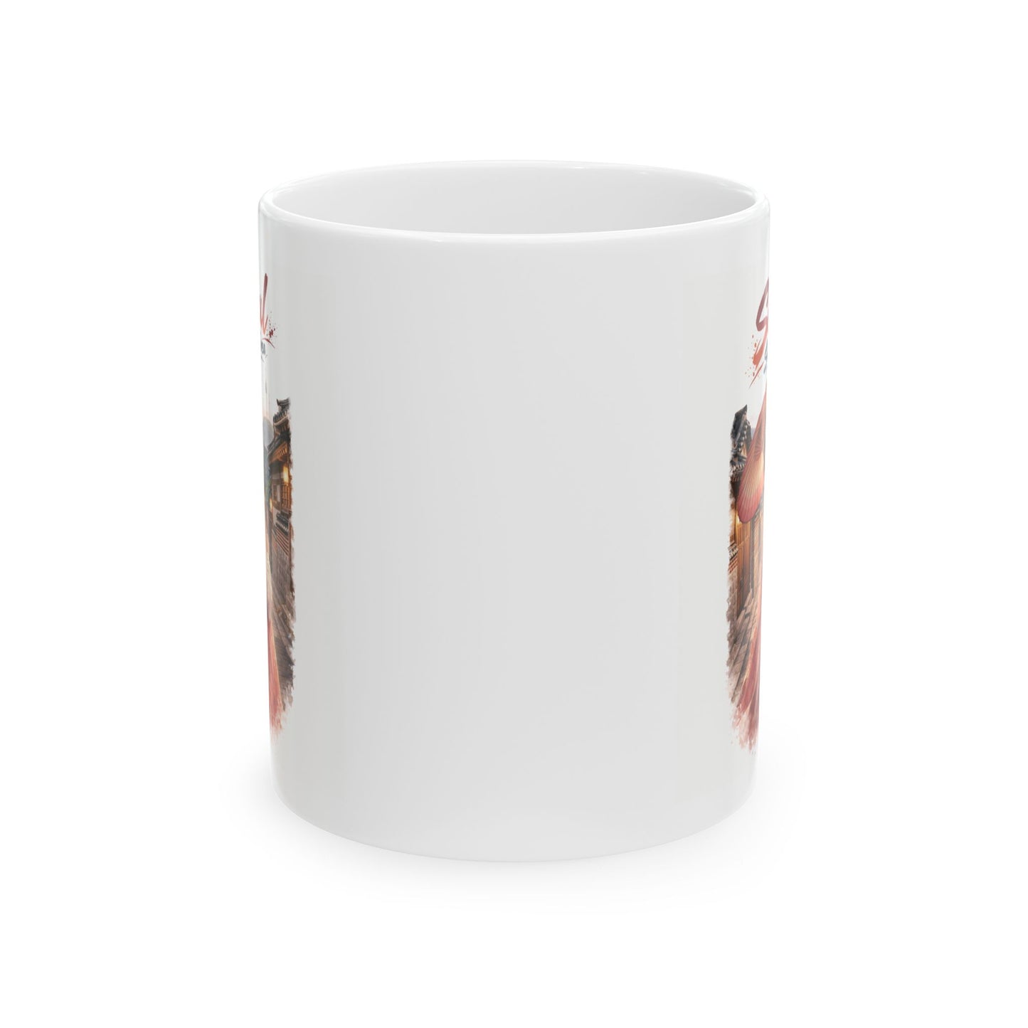 Seoul Korean Girl Ceramic Mug — Cute Korean Girl in Traditional Hanok Scene (11oz & 15oz)