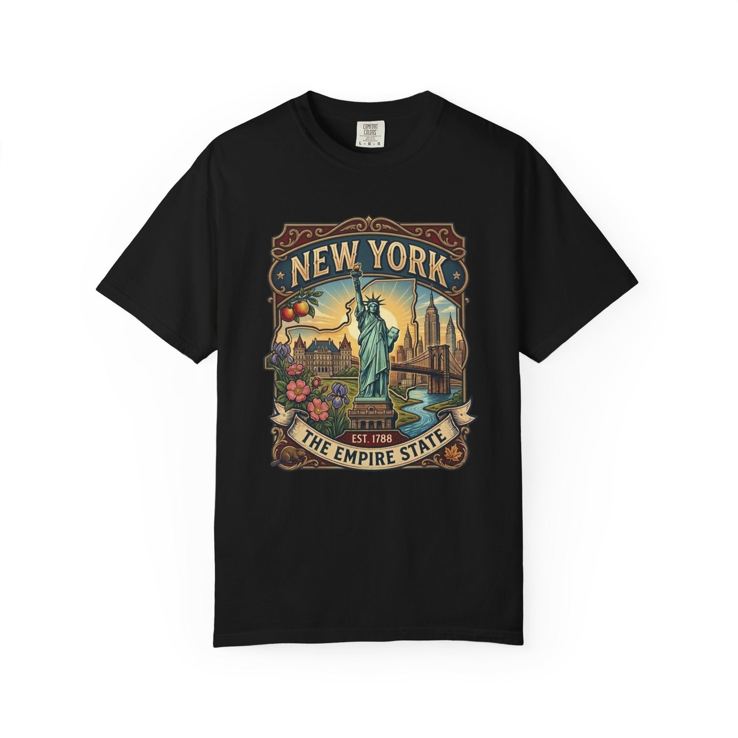 New York Skyline Tee with Statue of Liberty — NYC Empire State T-shirt