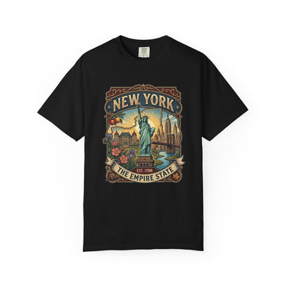 New York Skyline Tee with Statue of Liberty — NYC Empire State T-shirt