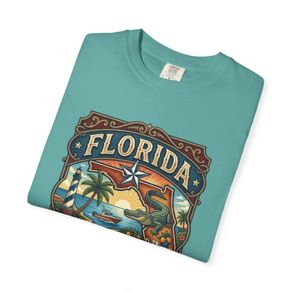 Florida State Outline Tee — 'State of Florida' with Crocodile Graphic