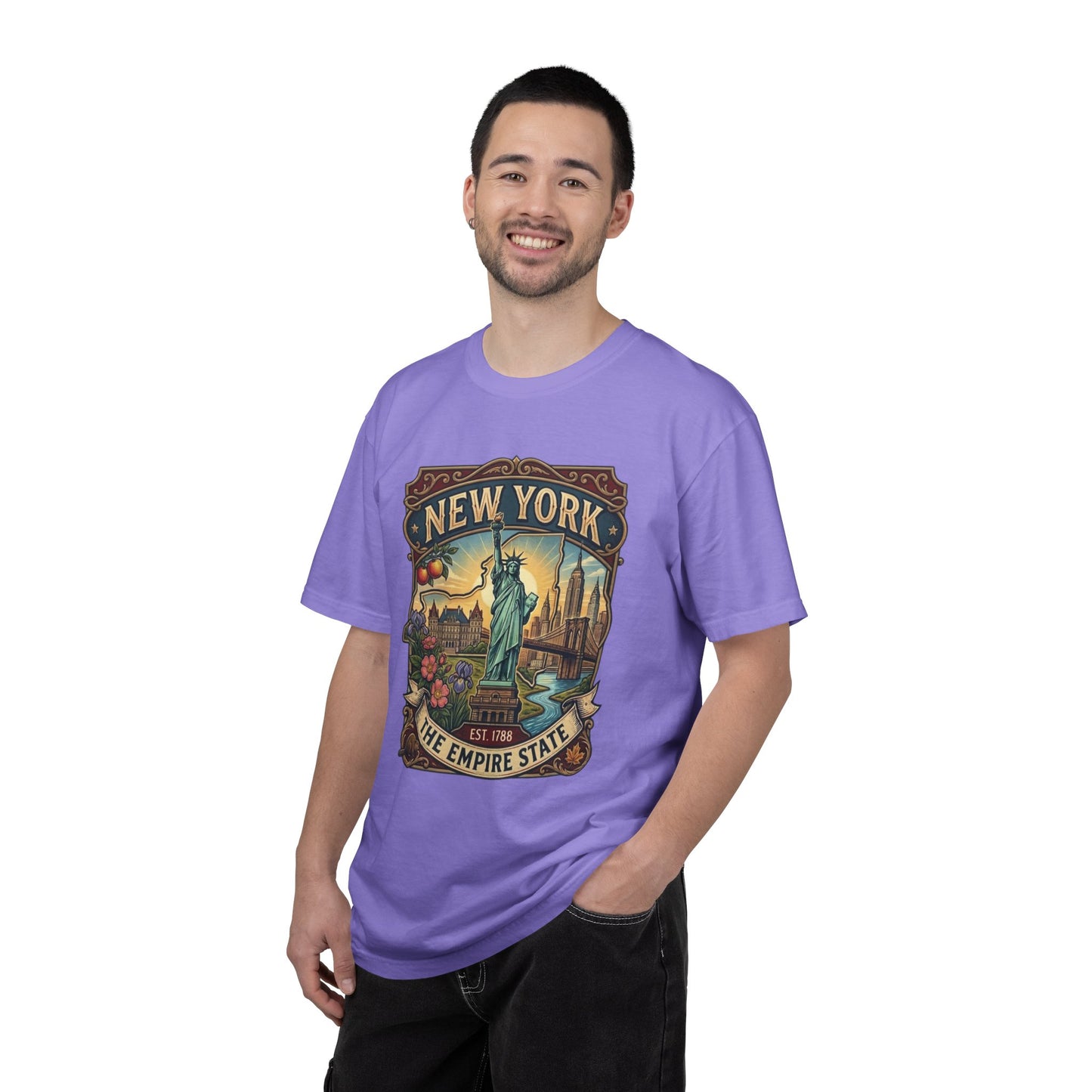 New York Skyline Tee with Statue of Liberty — NYC Empire State T-shirt