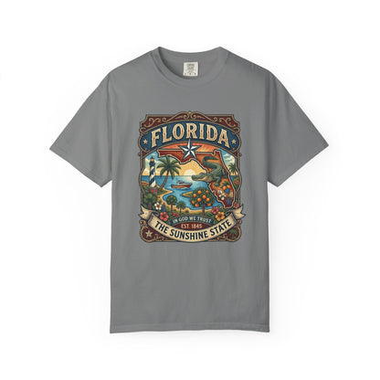 Florida State Outline Tee — 'State of Florida' with Crocodile Graphic