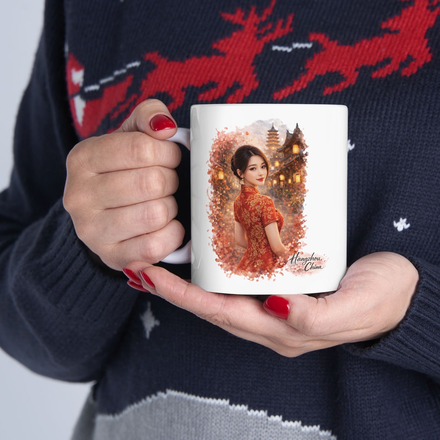 Chinese Girl in Hangzhou Ceramic Mug | Asian City Collection, 11oz or 15oz