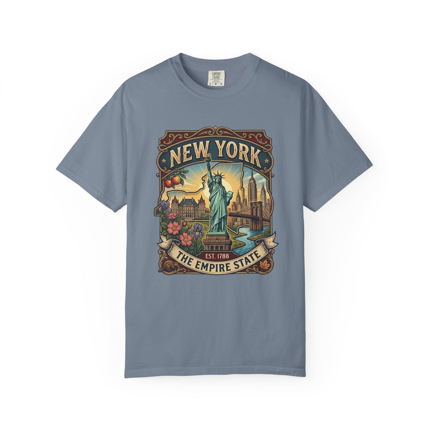 New York Skyline Tee with Statue of Liberty — NYC Empire State T-shirt