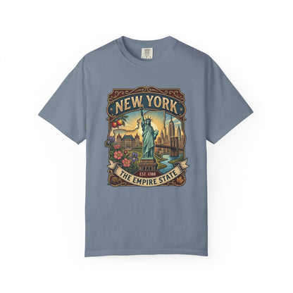 New York Skyline Tee with Statue of Liberty — NYC Empire State T-shirt
