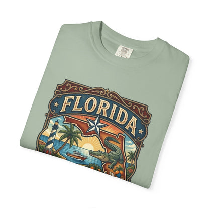 Florida State Outline Tee — 'State of Florida' with Crocodile Graphic
