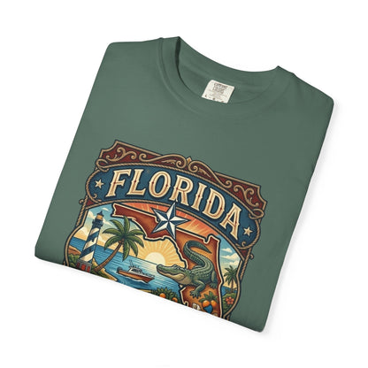 Florida State Outline Tee — 'State of Florida' with Crocodile Graphic
