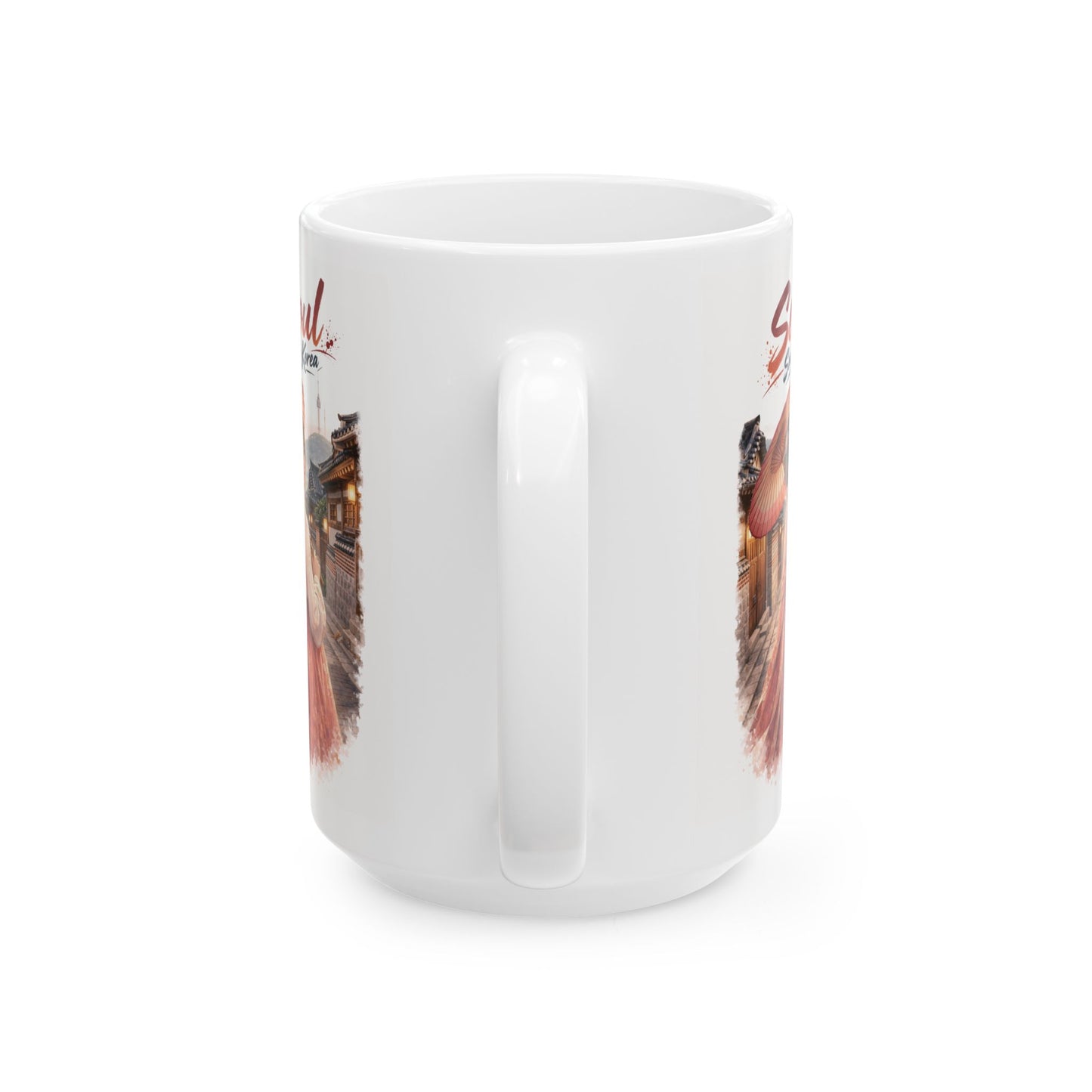 Seoul Korean Girl Ceramic Mug — Cute Korean Girl in Traditional Hanok Scene (11oz & 15oz)