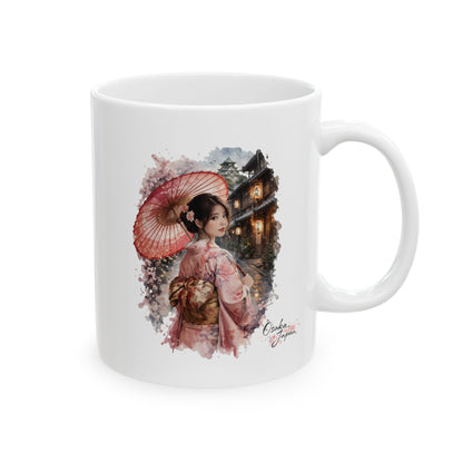 Osaka Japan Ceramic Mug — Japanese Girl in Kimono with Umbrella