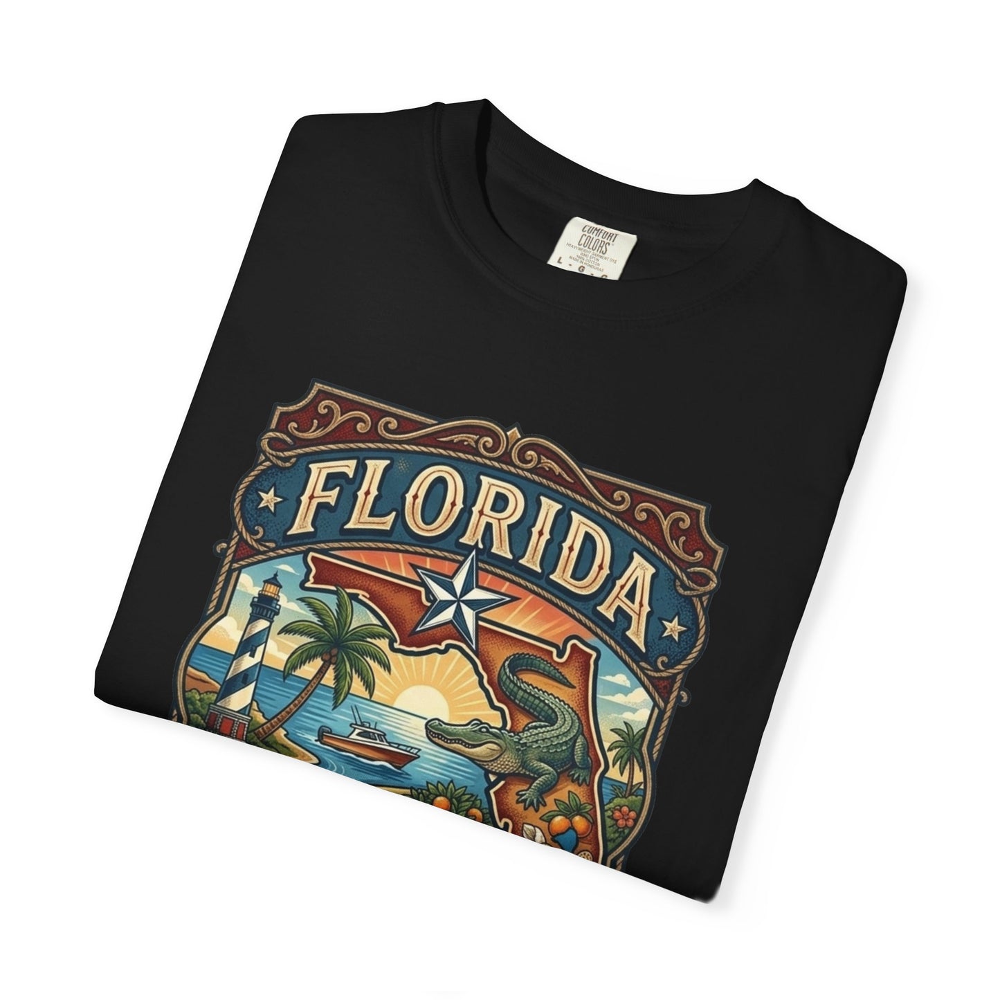 Florida State Outline Tee — 'State of Florida' with Crocodile Graphic