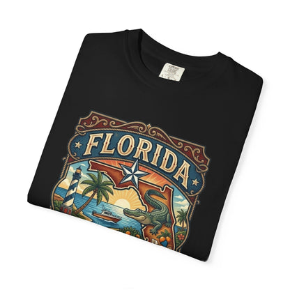 Florida State Outline Tee — 'State of Florida' with Crocodile Graphic