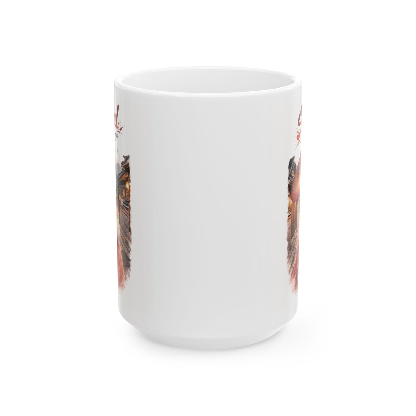 Seoul Korean Girl Ceramic Mug — Cute Korean Girl in Traditional Hanok Scene (11oz & 15oz)