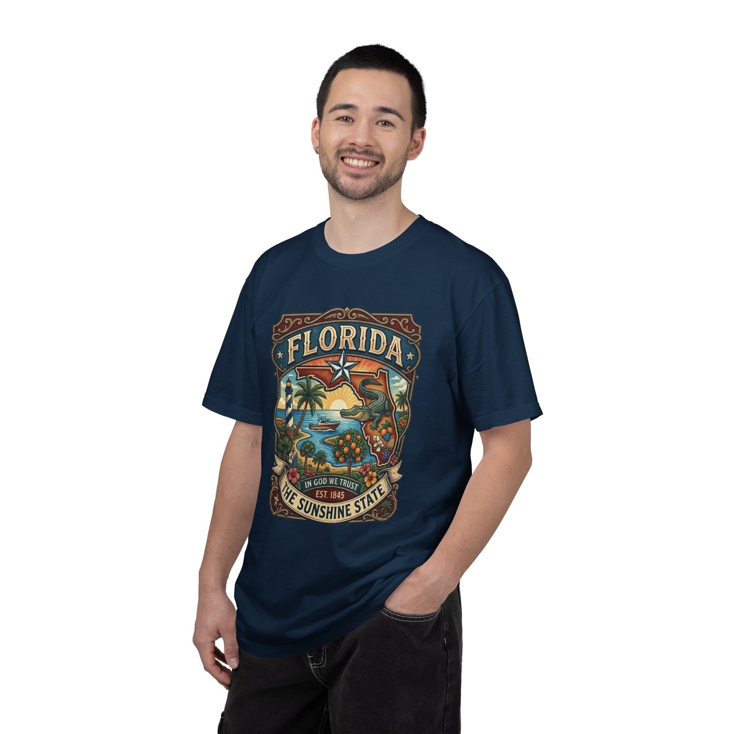 Florida State Outline Tee — 'State of Florida' with Crocodile Graphic