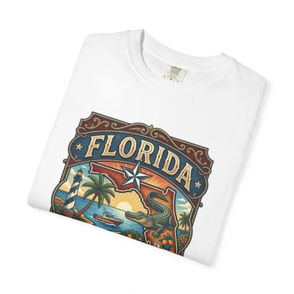 Florida State Outline Tee — 'State of Florida' with Crocodile Graphic