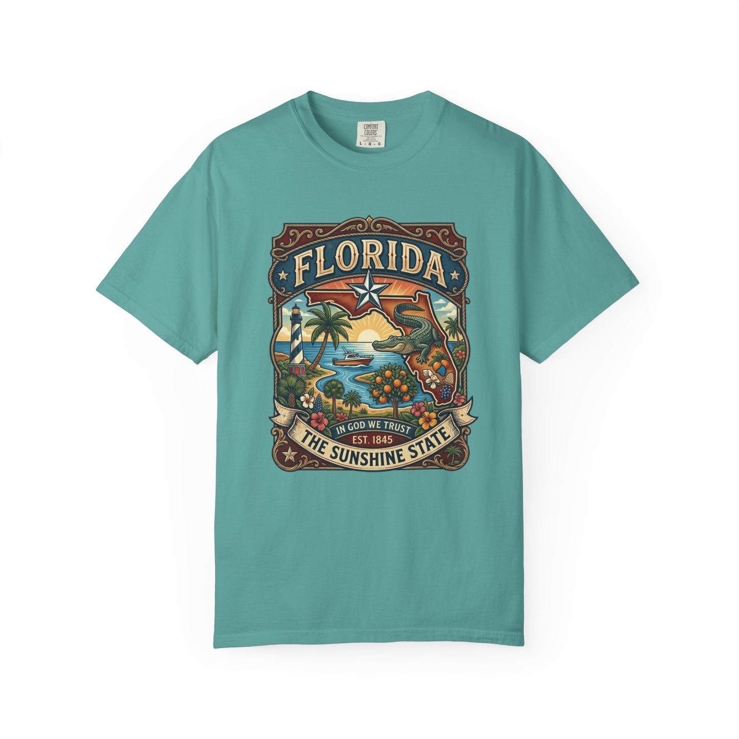 Florida State Outline Tee — 'State of Florida' with Crocodile Graphic