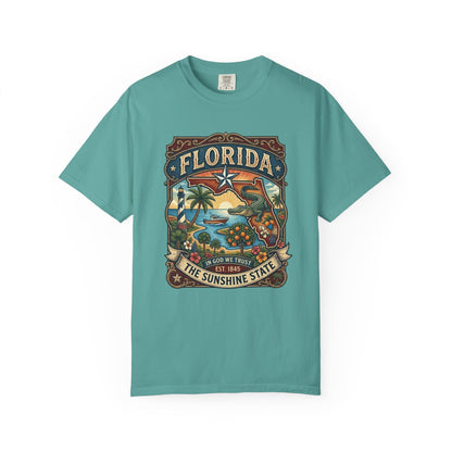 Florida State Outline Tee — 'State of Florida' with Crocodile Graphic